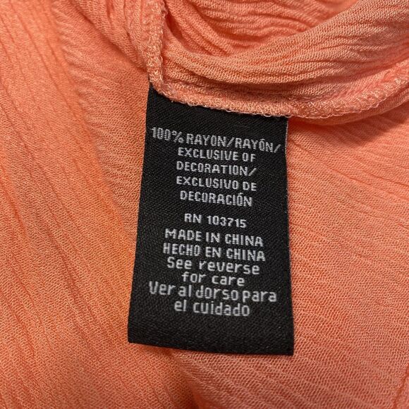 Zac & Rachel Boho Blouse Sz XL Coral/Orange Roll Tab Sleeve Gauze Tassels Beads - Picture 7 of 9